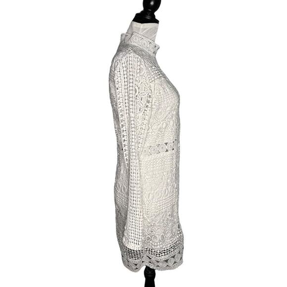Lace High Neck Long Sleeve Dress White Size Large - Picture 5 of 7